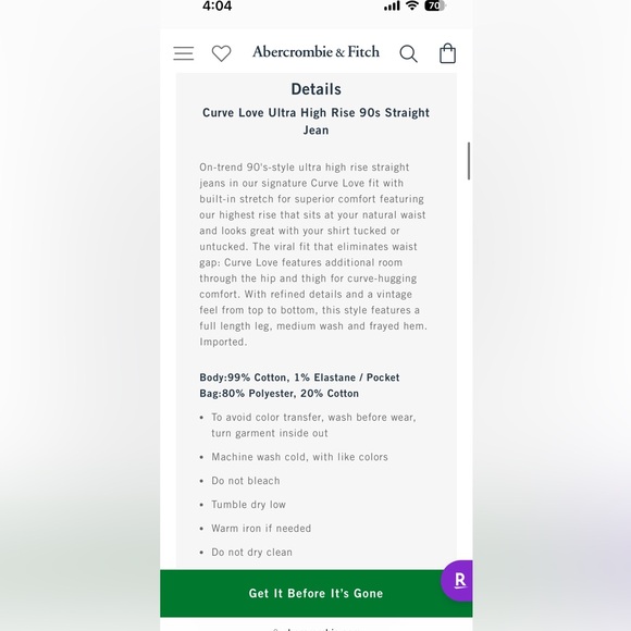 Abercrombie Curve Love Ultra High Rise 90s Straight Jean - Picture 2 of 5